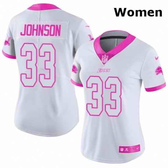 Womens Nike Detroit Lions 33 Kerryon Johnson Limited WhitePink Rush Fashion NFL Jersey